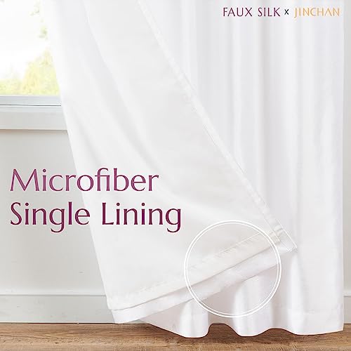 Jinchan White Lined Curtains 96 Inch Length Faux Silk Curtains For Living Room Bedroom Dupioni Curtains Light Filtering Semi Sheer Dining Room Curtains 2 Panels Rod Pocket Window Curtain Set White #TOP3