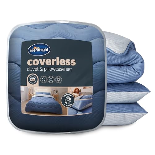Silentnight Coverless Seersucker Duvet - 10.5 Tog All Year Round Double Duvet Quilt Reversible- Includes Matching Pillowcase - Machine Washable - Grey and Light Blue - Double