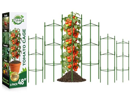 Halatool 6 Stück Tomaten Rankhilfe 120cm Pflanzenstütze Pfahl Verstellbarer Tomatenkäfig Gartenpfähle Tomatenspalier für Töpfe Tomatenpflanzenstütze für Hochbeet und Klettergemüse Blumenstütze