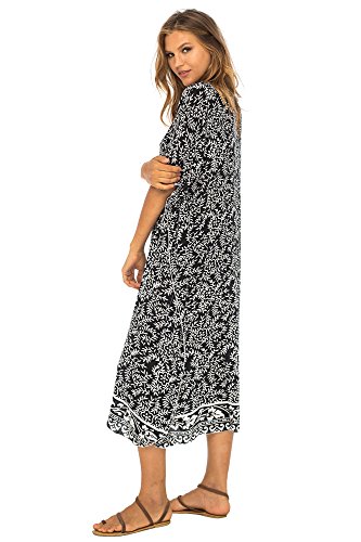 Back From Bali Womens Loose Maxi Beach Dress Cover Up Long Poncho Bun Black #TOP2