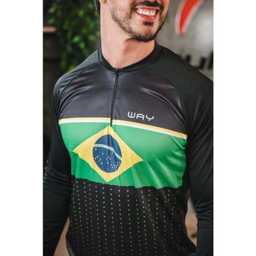 Camisa de Ciclismo Masculina Manga Longa Preta Points Proteção UV Slim Confortável Pro Bike (BR, Alf