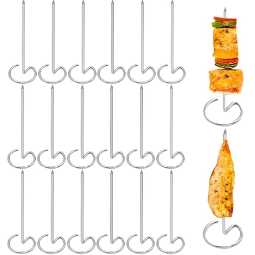 THXFUNAREA 20 Stück Grillspieße Edelstahl, Fleischspieße Set, Wiederverwendbare Schaschlikspieße, Skewers, Hängende ＆ stehende Grill Spieße für Heißluftfritteuse und Ofen