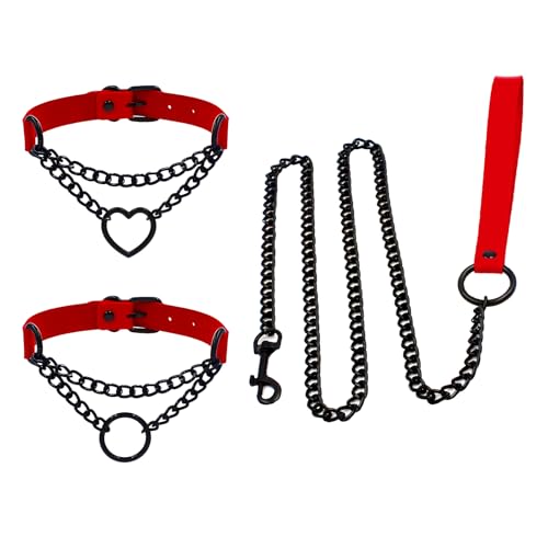 3PCS Collar and Leash Set for Women PU Leather Choker Necklace for Women Gothic Heart Chain Choker Necklace Punk Goth Accessories Body Chain Gothic Punk Grunge Emo Necklace for Cosplay