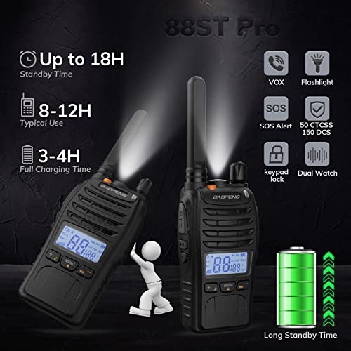 BAOFENG BF-88ST Pro PMR446 Licensed Rechargeable Walkie Talkie with Wide Range, LCD Display, Dual VOX Watch, Desktop USB Charger and Earphone for Outdoor Camping, 2PCS - Image 2