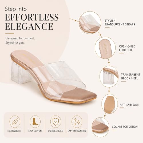 Image of TRASE Transparent Cross Strap Block Heels for Women Stylish | Fashionable Heel Sandals for Girls | Elegant & Formal Footwear