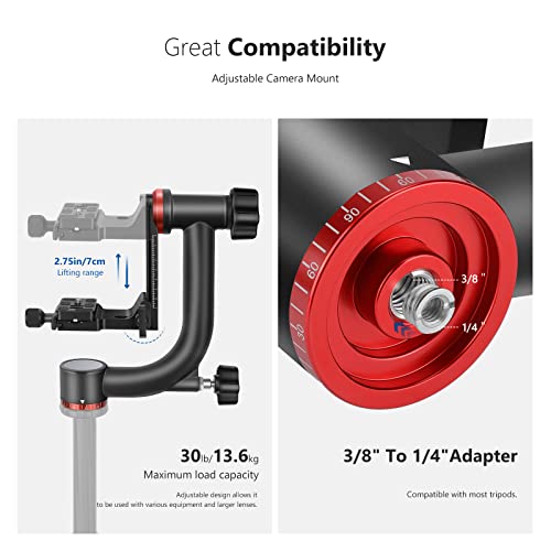 Image of NEEWER Gimbal Tripod Head Professional Heavy Duty Aluminum Alloy with Arca Type Quick Release Plate, GM101 Supports Smoother 360 Degree Panoramic Shooting for DSLR Camera Up to 30lbs /13.6kg