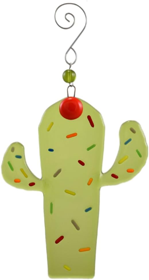 American Made Desert Cactus Fused Glass Sun Catcher, 4" x 5"