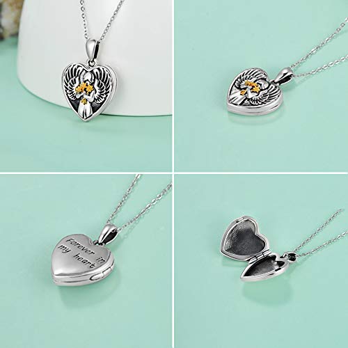 Romantic Work Angel Heart Shape Locket Necklace That Holds Pictures Sterling Silver Sunflower Pendant Jewelry Graduation Gift For Women, Engraved Forever In My Heart, 14 K White & Yellow Gold Plated #TOP5
