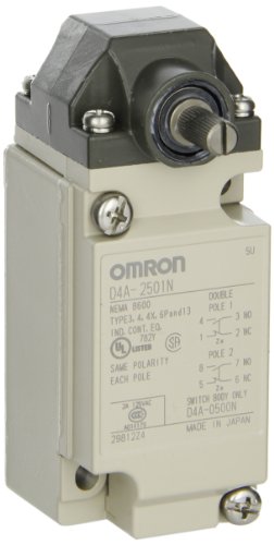Omron D4A-2501-N General Purpose Limit Switch, Roller Lever, Standard Type, Simultaneous Operation, 1/2-14 NPT Conduit Size, Double Pole Double Throw, Double Break