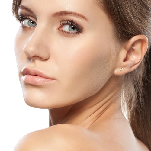 Hoberta Real 14K Solid Gold Tiny Line Bar Stud Earrings for Women & Girls - Hypoallergenic for Sensitive Ears, Small & Minimalist Jewelry for Valentine Gifts3