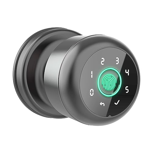 GHome Smart Door Knob Fingerprint Door Lock with Keypad, Biometric Smart Lock - App Control, Interior Door Knob with Key Great for Bedroom, Apartments, Offices and Hotels