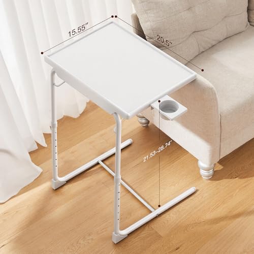 Plateau TV pliable blanc table réglable pour lit et canapé 6 hauteurs