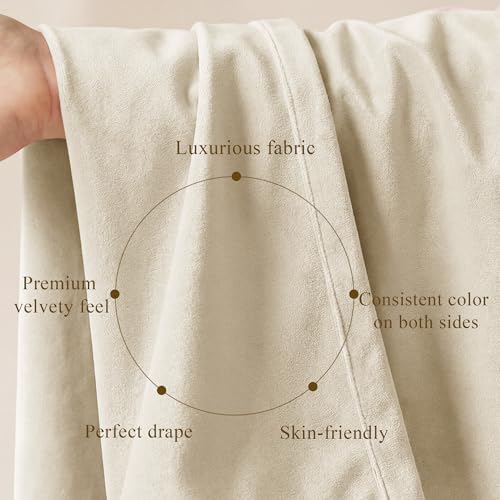 Image of Beige Velvet Drapes Back Tab Privacy for Bedroom, W52 x L100, 2 Pcs | Privacy Window Covering, 300GSM Heavy Velvet, Light Filtering, Rustic, Living Dining Room, Office, Kids Nursery, Kitchen
