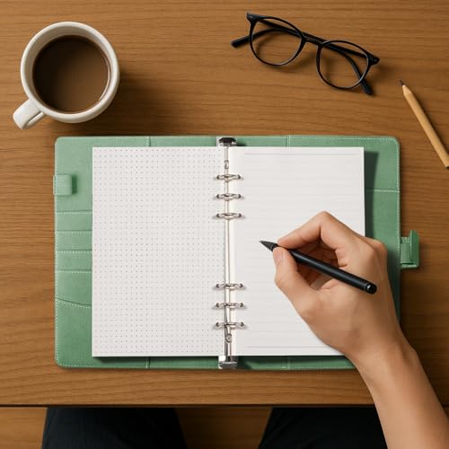 Notizbuch Ringbuch A5 Nachfüllbar, A5 Binder mit 6 Ringe, Tragbares Leder Ringordner mit Nachfüllpapier & Bindertaschen, Tagebuch für Erwachsene Bullet Journal für Schüler Berufstätige Reisende