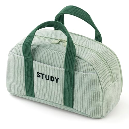 Image of EASTHILL Corduroy Hand-held Pencil Case Large Cute Pencil Pouch Stationery Pen Bag for Teen Girls-Green