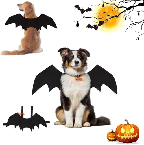 Disfraces de Halloween para Mascotas, Alas de Perro, Disfraz de Perro de murciélago de Halloween, con Campanas de Calabaza, Pet Costume Bat Wings para Decoración Disfraz Perro Grande, L