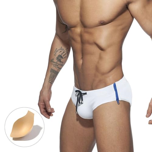 Men's Side Double Zipper Swimming Trunks Briefs Low Waist Swimwear Elastic Beach Shorts Boxers Underwear2