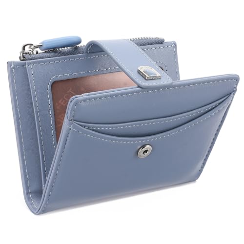 Image of Small Wallets for Women Vegan Leather Bifold Card Holder with Zipper Pocket