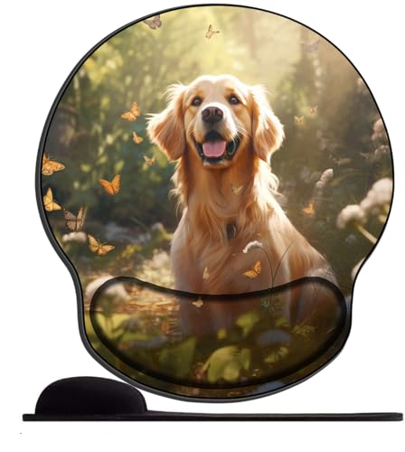 3D Wrist Rest Mat Mouse Wrist Support Pad Gaming Mouse Pad ?Mouse Mat with Anti-Slip Ergonomic Mouse Pad for Computer Working Gaming ?Happy Golden Retriever Dog and Butterfly