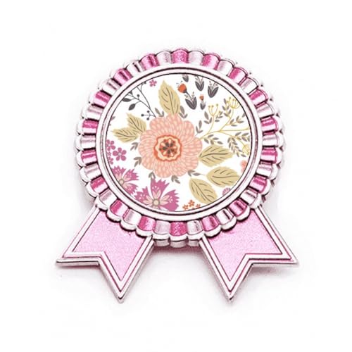 Broche fleur de dahlia rose en métal ciselé de taille M