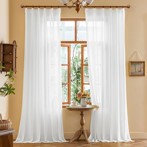 MAIHER White Pinch Pleat Curtains 96 Inches Long for Living