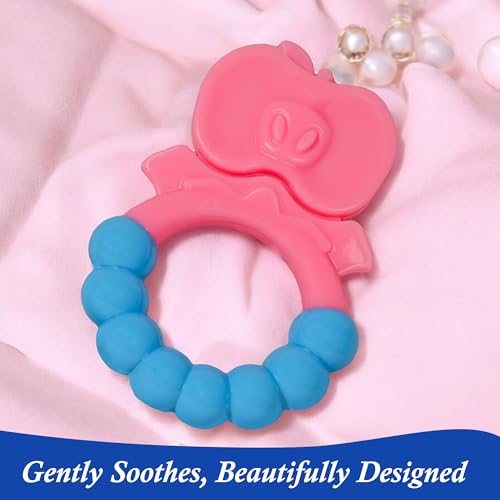 Image of MamaLaps Soft Silicone Baby Teether, Silicone BPA Free Teethers for Newborn Infant, Teething Toy for Babies with Textured Surface for Soothing Gums (Pack of 1, Ribb Apple-Pink)