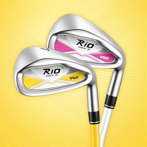 Kids Golf Club Iron 7 para niños Niñas Edades 3-12 Diestros Grafito Eje de entrenamiento ligero Hierro Junior Deportes Regalo Rosa Amarillo Aleación de Zinc Cabeza Suave Swing Confianza de Confianza C