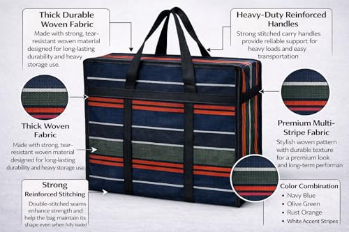 Image of Multipurpose Extra Large Heavy Duty Storage Organizer Bag | Reusable Foldable Canvas Shopper Tote with Strong Handles | Durable Eco-Friendly Carry Bag, (Rust Orange Color) Pack Of 1