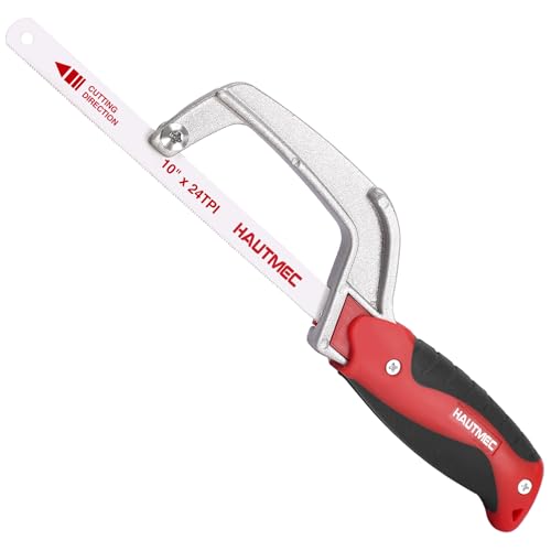 HAUTMEC Mini Hacksaw Small Hand Saw for Wood Metal Plastics Cutting Professional Hack Saw With 1 Pcs Bimetal Hss Blade, Especially Cuts In Tight Hard-Reach Spaces HT0035-PL