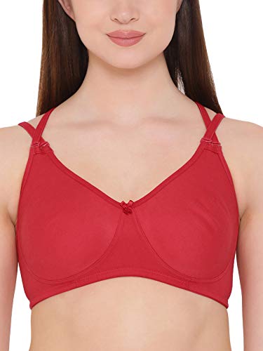 Image of Clovia Women's Cotton Rich Solid Non-Padded Full Cup Wire Free T-Shirt Bra - Light Red