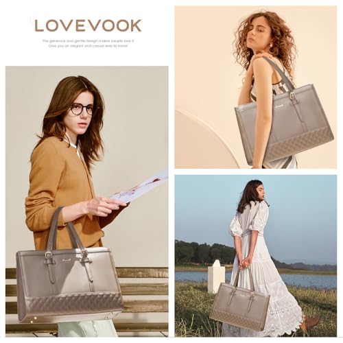 Image of LOVEVOOK Laptop Bag for Women,15.6 inch Laptop Tote Bag Waterproof PU Leather Computer Bag Work Bags for Business Office, Large Capacity Laptop Purse Professional Work Tote Black