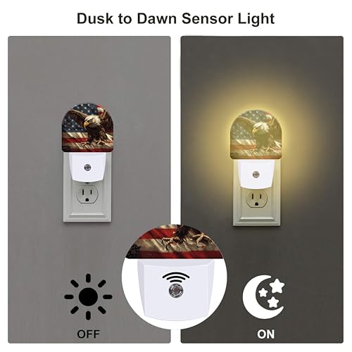 Image of American Flag with Eagle Night Light Plug into Wall,Retro The USA Flag Patriotic Dusk to Dawn Night Light Plug in,0.5w Energy Saving Sleep Friendly NightLight for Kids Boys Girls Home Decor