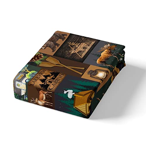 Geometric Lattice Duvet Cover Set King,Bear Deer Animals Bedding Set 3Pcs For Kids Teens Boys Girls Room Decor,Camper Camping Comforter Cover,Brown Vintage Rustic Quilt Cover With 2 Pillowcases #TOP3