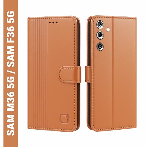 Image of AIBEX Shock Proof Flip Compatible for Samsung Galaxy M36 5G / Samsung Galaxy F36 5G Flip Cover Leather Finish | Inside TPU with Card Pockets | Wallet Stand | Complete Protection Flip Case - Brown