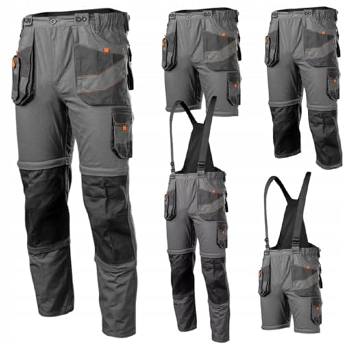 NEO TOOLS Herren Arbeitshose 6-in-1 – kurze Hose, Herrenhose, Latzhose,...