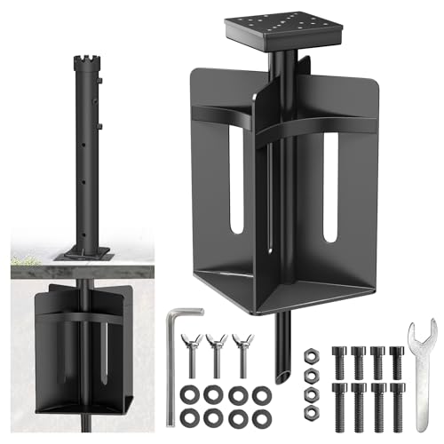 Mayset In-ground Umbrella Base with Umbrella Stand Tube Hanging Parasol Stand Holder Stainless Steels Outdoor Umbrella Base, Black