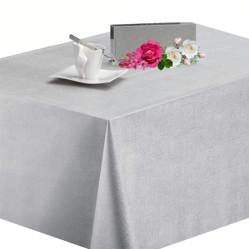 KP HOME Toile Cirée Rectangulaire 300x140cm, Gris Argent, Nappe Plastique en PVC Essuyable, Facile à Nettoyer, Imperméable en Vinyle Jardin Nappe Toile Ciree, avec...