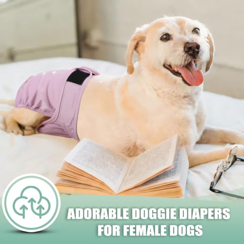 Image of Langsprit Female Dog Diapers for Doggie Puppy,Reusable Dog Period Diapers Female for Heat Peeing,Small Medium Large Doggy Diaper Washable,Dogs Pants 5 Pack, Pastel Colors, Small