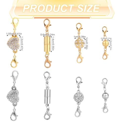 14stk Magnetische Schmuck Verschlüsse, 4 Verschiedene Schmuckverschluss mit Doppelten Karabinerhaken zur Verzierung von Halsketten und Armbändern Sowie zur Verlängerung