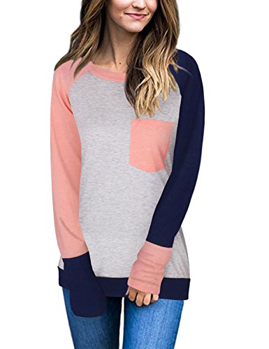 Naier Womens Long Sleeve T Shirt for Leggings Jeans Teen Tops Sweatshirt Sweaters Pink M