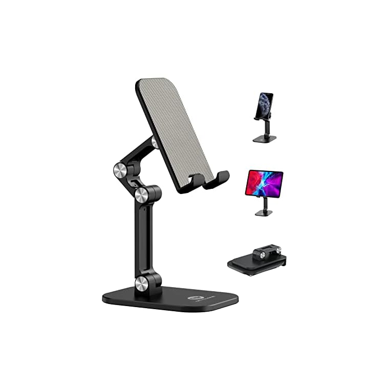 OCYCLONE Phone Stand, Adjustable Height and Angle Foldable Cell Phone Stand Holder for Desk, Taller iPhone Stand Compatible with 4.7"-13" Smartphones iPad Tablet, Black
