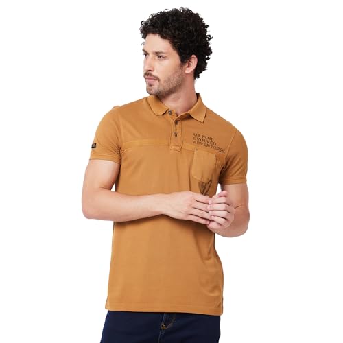 Image of Spykar Men's Slim Fit Ribbed Collar Half Sleeve Solid Casual T-Shirt