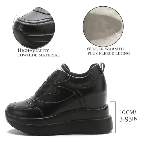 Women's Leather Platform Wedge Heel Fashion Sneakers Comfortable Lace Up High Hidden Heel Casual Tennis Shoes Winter Plus Velvet Sports Walking Shoes2