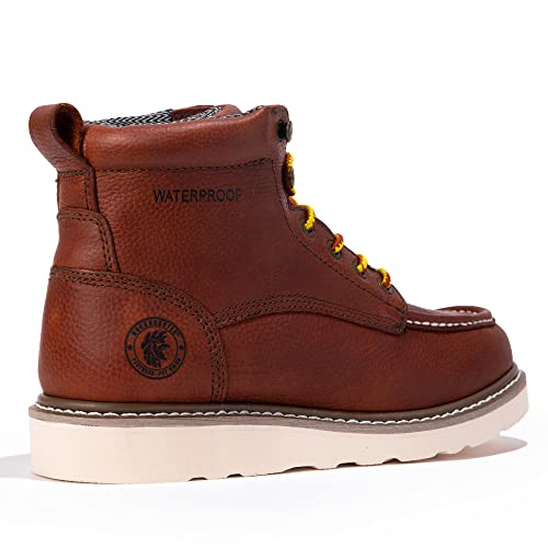 Image of ROCKROOSTER Walker Waterproof Work Boots for Men, 6 inch Soft Toe Comfortable Boot, Rubber Wedge Sole Shoes, Arch Support Anti-Fatigue Boot, Leather Insulated Safety Boots, Electric Hazard
