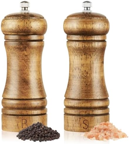 Salz & Pfeffermühlen Set Aus Akazienholz - Manuell Verstellbar Mit Keramikmahlwerk