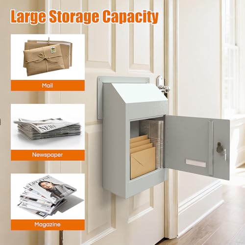 Image of Door Drop Box for Mail, Rent, Deposit, and Night Key - Through The Door Locking Steel Mailbox with Rear Access | 9.75 inch L x 4.25 inch W x 14.75 inch H (White)