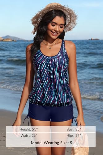 Image of Yonique Blouson Tankini Swimsuits for Women 2 Piece Bathing Suits Tops with Boyshorts Modest Loose Fit Swimwear