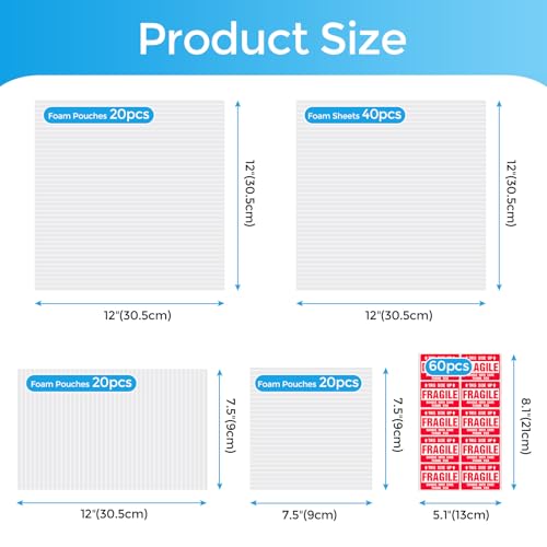image for Metronic 100pcs Moving Supplies,Foam Pouches(12x12 20,7.5x12 20,7.5x7.