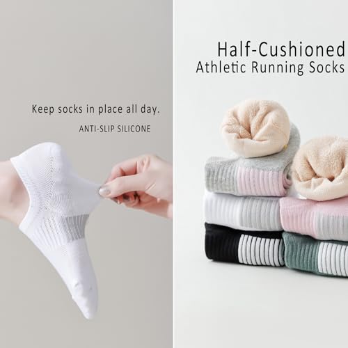 Image of EPEIUS Thick No Show Socks for Women Athletic Ankle Socks Cushioned Running Low Cut Non Slip Footies 3 /6 Pairs