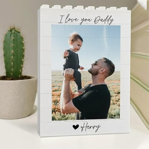 NAZENTI Custom Daddy and Me Brick Photo Block gifts for Fathers Day Christmas Birthday Personalized Photo Puzzle Gift for Dad Image Building Block Gift For Husband Custom Home Decor for Family